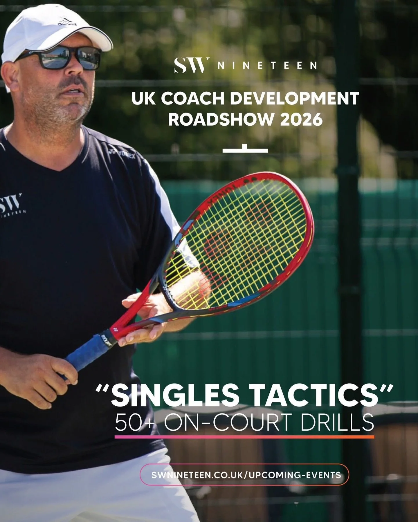 Simon Wheatley - Coaches CPD

Singles Tactics&rdquo; 50+ on-court drills

 - Share approaches for developing &lsquo;thinking players&rsquo;
 - Offer progressions/regressions for different ages &amp; stages 
 - Explore dozens of drills to improve t