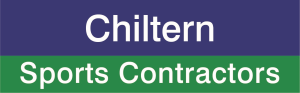 Sign for Chiltern Sports Contractors with purple top section and green bottom section