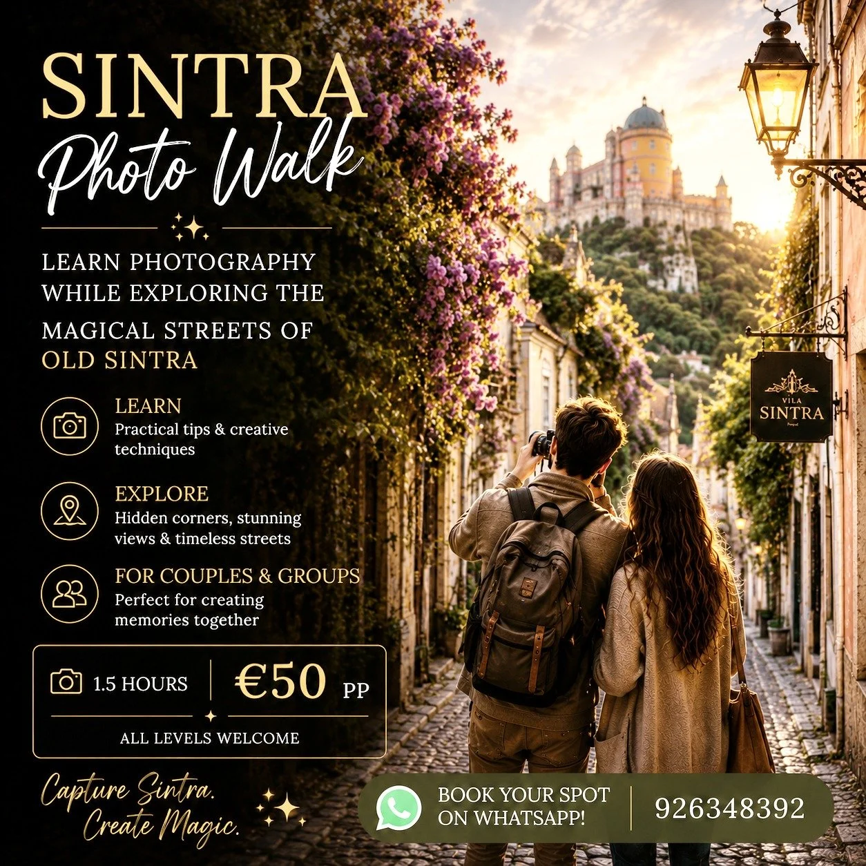 ✨ Discover the magic of Sintra through your lens 📸🌿

Join our Sintra Photo Walk and learn photography while exploring the enchanting streets of old Sintra.

🏰 Capture hidden corners, romantic streets, beautiful architecture &amp; unforgettable mom