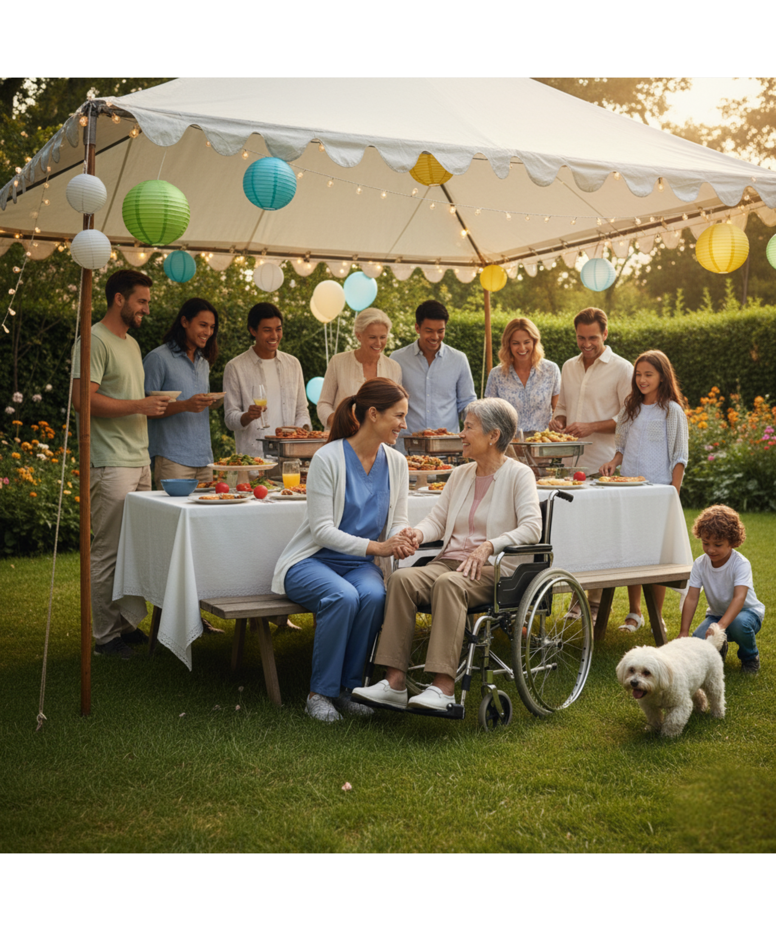 Care giver assisted client at a birthday party