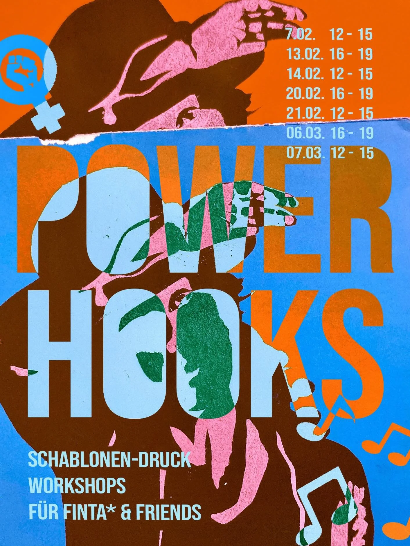 Power Hooks - Schablonendruck&nbsp;mit Fenia&nbsp;
f&uuml;r Erwachsene &amp; Jugendliche ab 13&nbsp;Jahren&nbsp;(FINTA* &amp; friends)

Gibt es Lieder, die dir viel bedeuten und dir Kraft geben? Welche ermutigenden Botschaften m&ouml;chtest du am lie