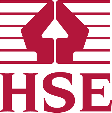 The logo of HSE, featuring a stylized lion's face in maroon with black stripes.