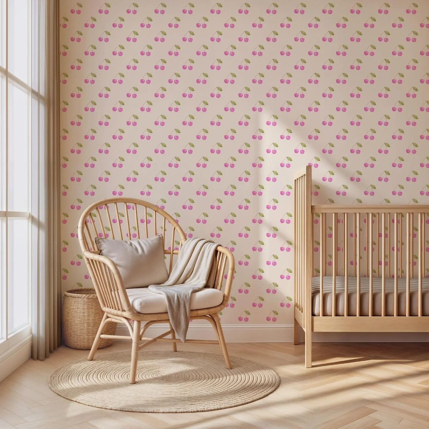 #pink #coquette #cherries in this adorable #nursery 

#ericagoodpaster #digitalart #patterndesign #wallpaper #babygirl