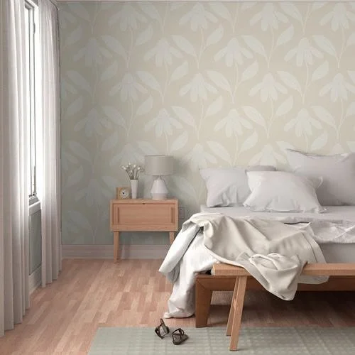 Love how light and airy this #cream and #beige #coneflower #pattern makes this room!  But I can&rsquo;t decide. Is it better as #wallpaper or #sheets?

Want it for your bedroom? It&rsquo;s available in my @spoonflower shop!  The link is in my bio. 

