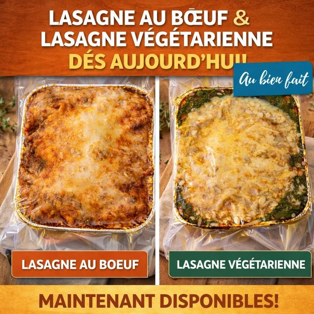 🔥 NOUVEAUT&Eacute; D&Egrave;S AUJOURD&rsquo;HUI 🔥

Les plats cuisin&eacute;s Au Bien Fait d&eacute;barquent dans votre casier 👇

🍝 Lasagne au b&oelig;uf &ndash; g&eacute;n&eacute;reuse, fondante, ultra gourmande
🥬 Lasagne v&eacute;g&eacute;tarie