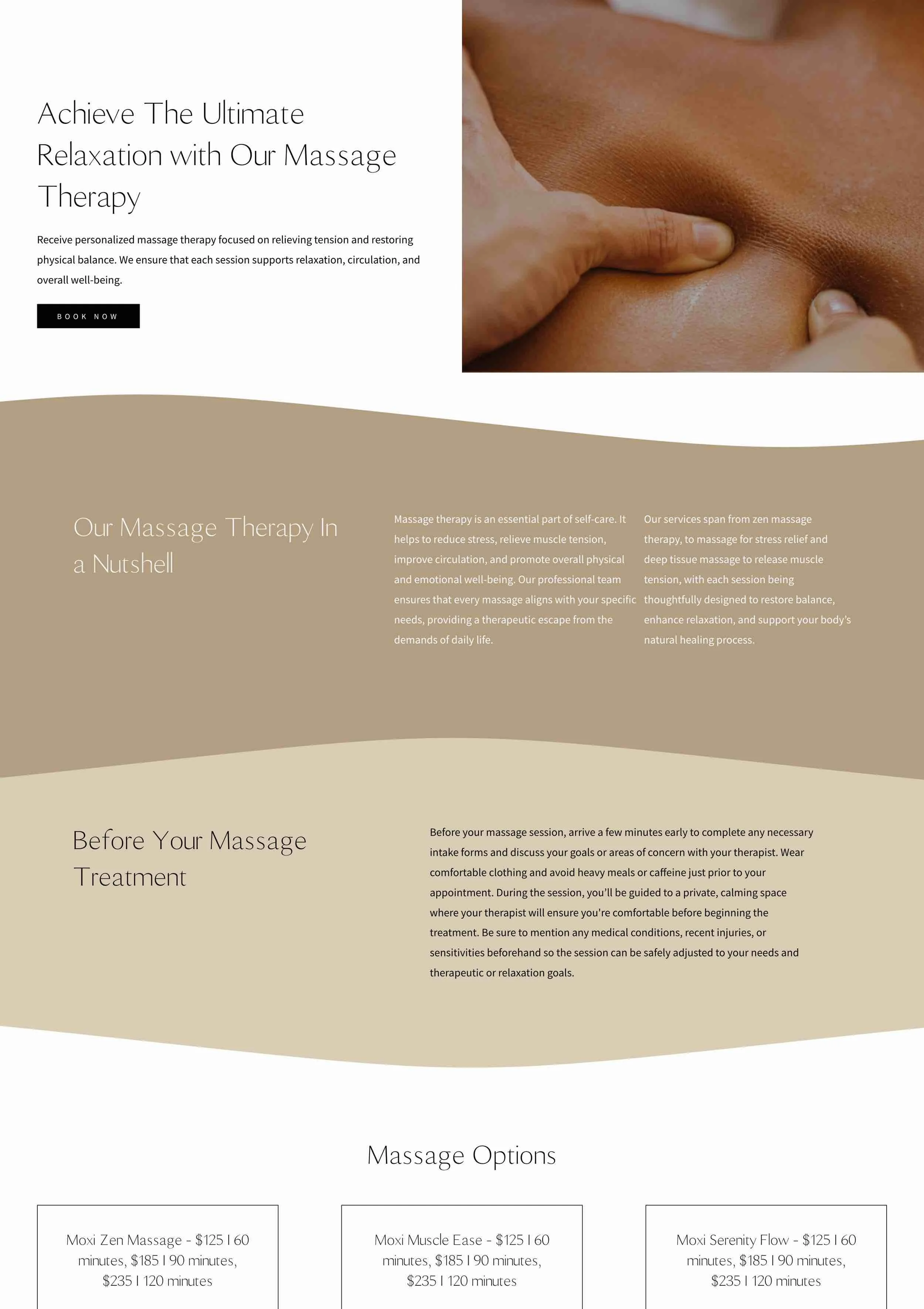 Spa and wellness custom website design
