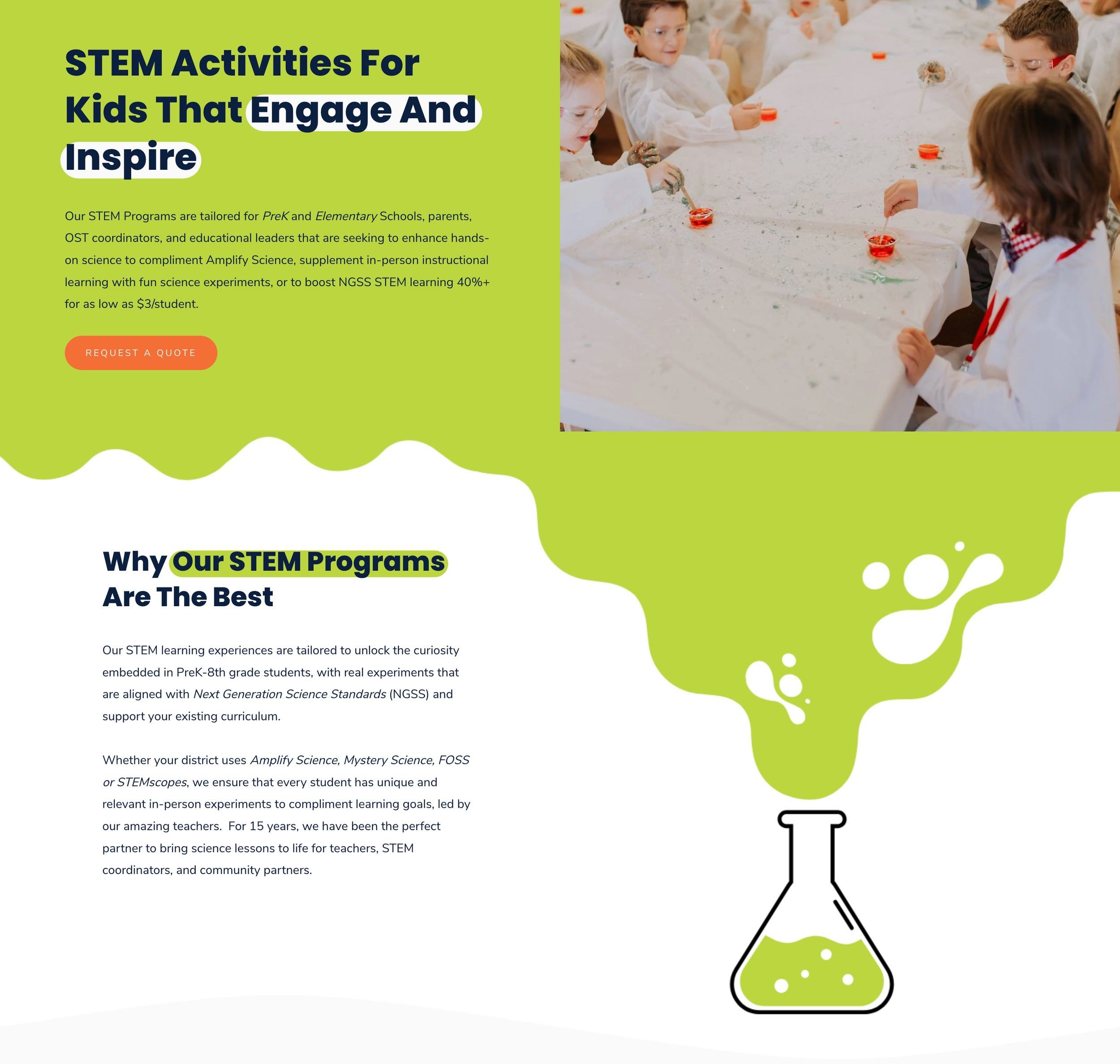 Kids Science Labs custom website visual