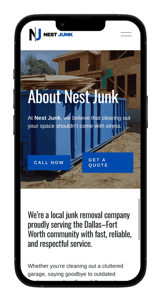 Nest Junk website mobile optimization