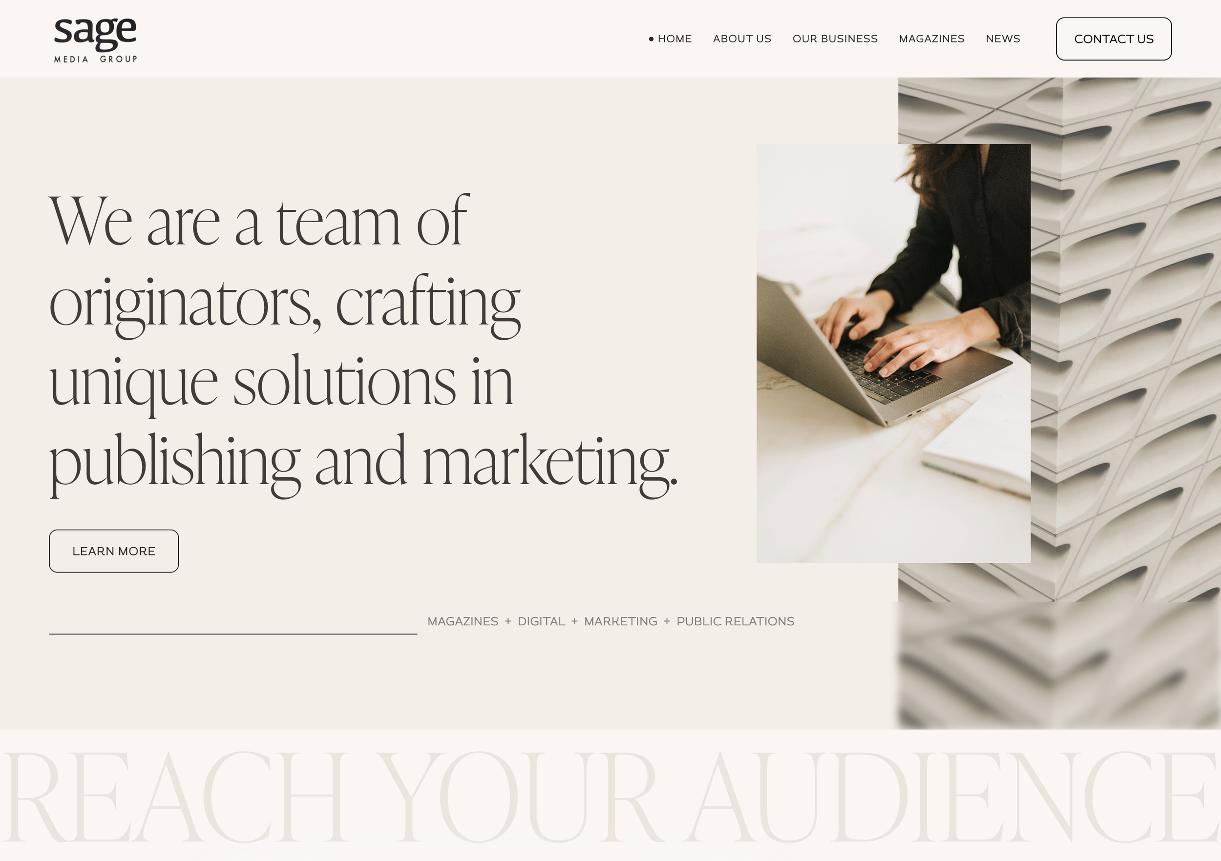 Website home page design for Sage Media