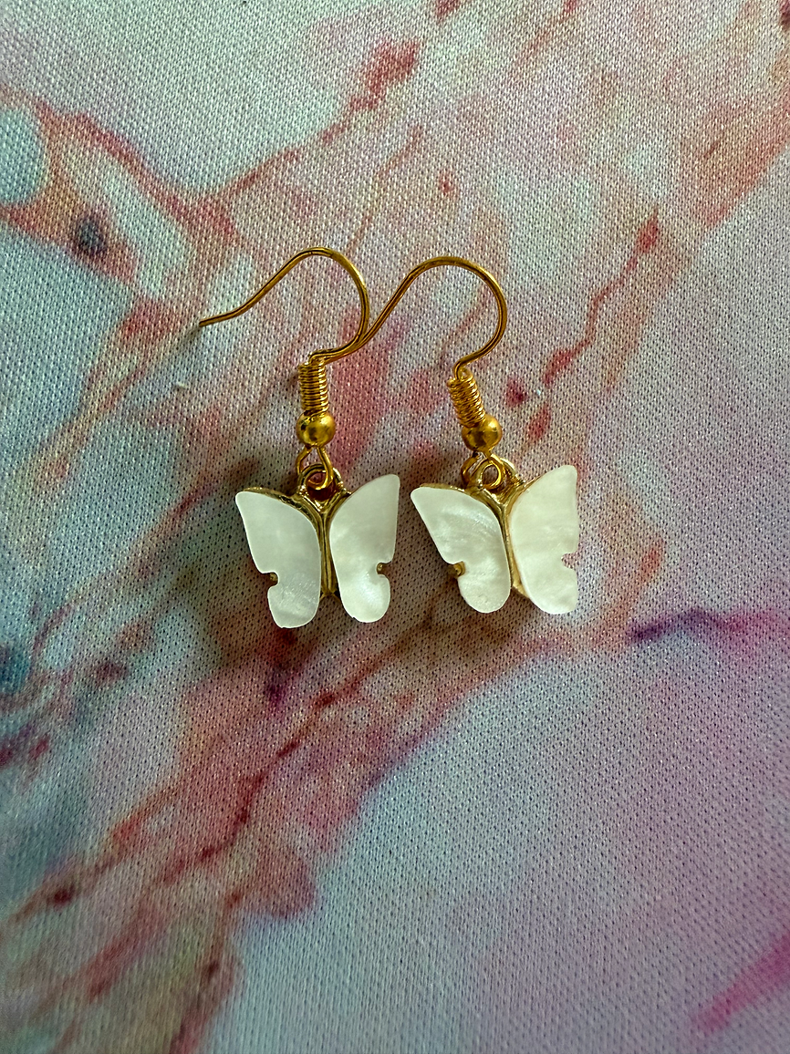 White Butterfly Gold Earrings