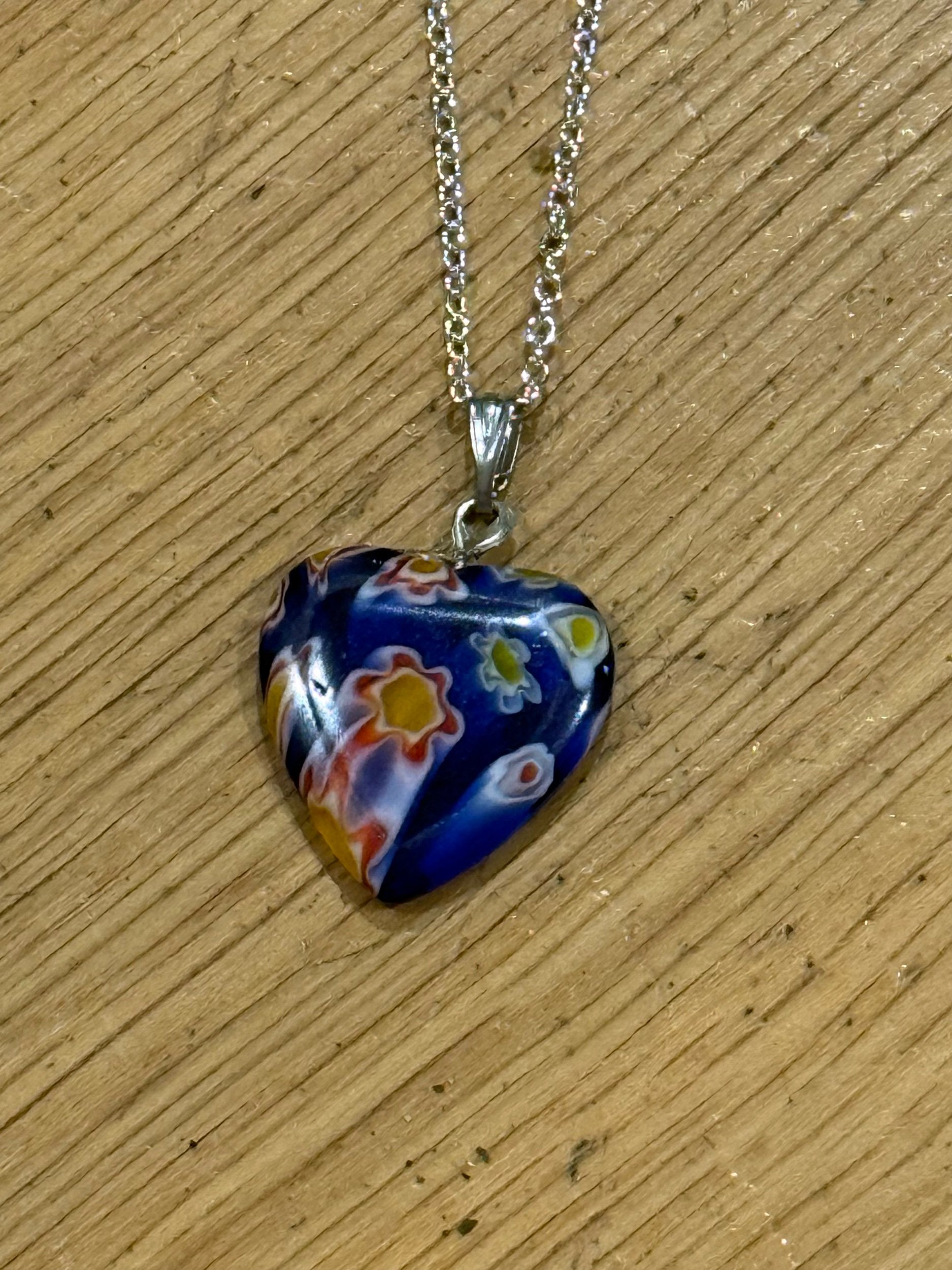 Blooming Heart Glass Pendant Necklace