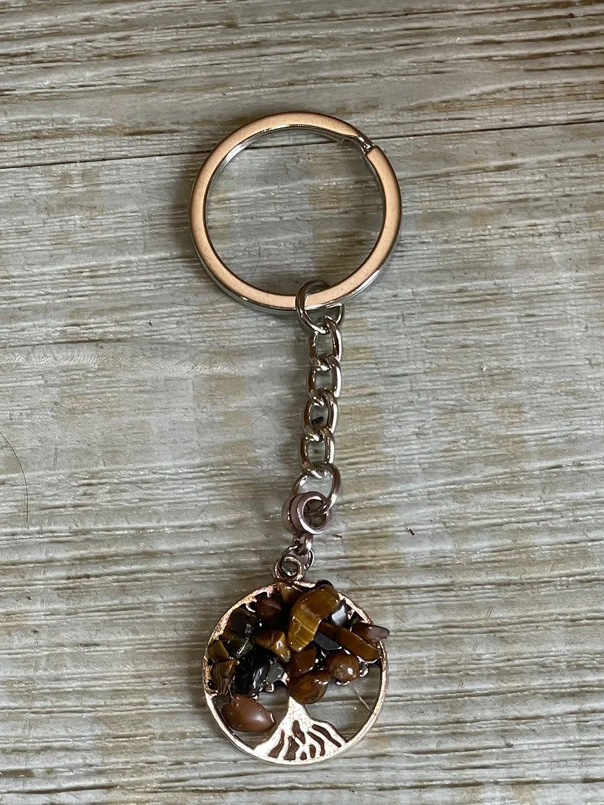 Tiger's Eye Tree of Life Keyring