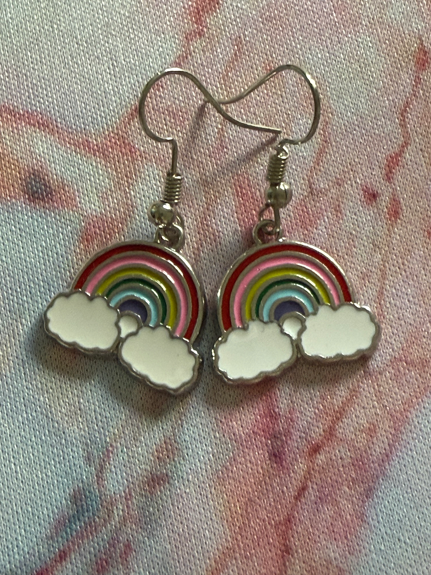 Whimsical Rainbow Cloud Earrings