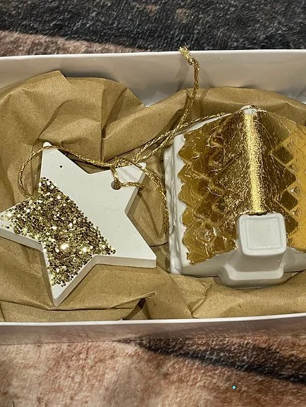 Golden Glow Concrete Holiday Ornaments