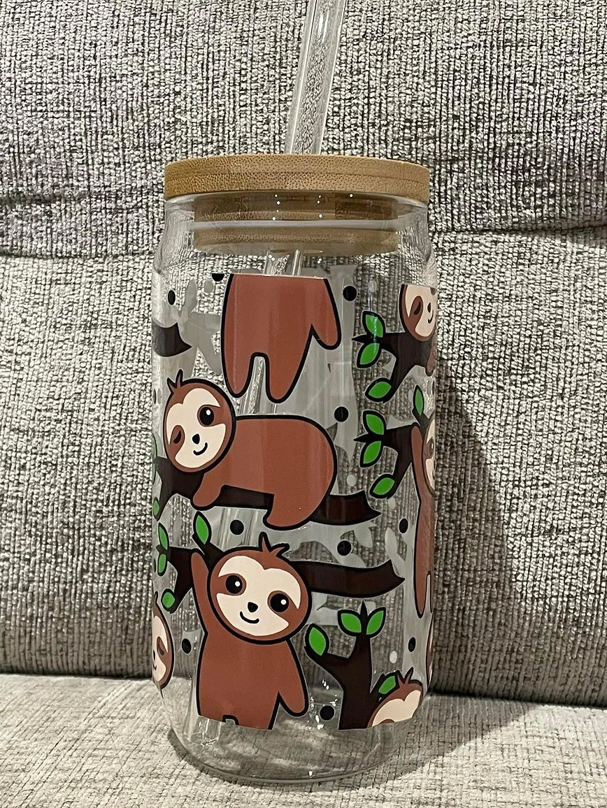 Sloth Lover's Glass with Bamboo Lid