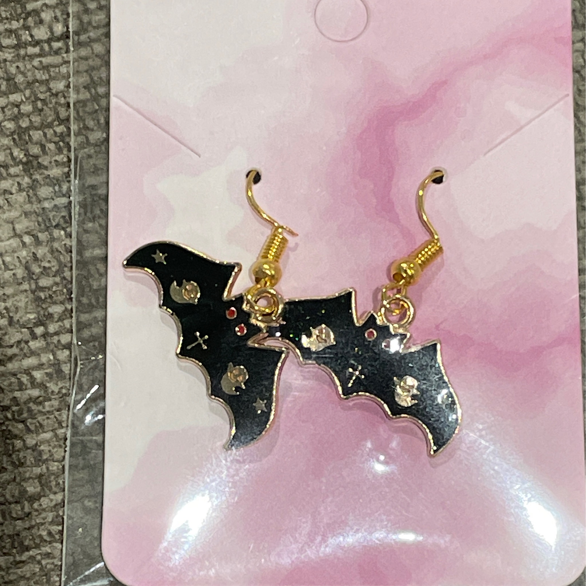Gothic Bat Wing Earrings with Golden Accents