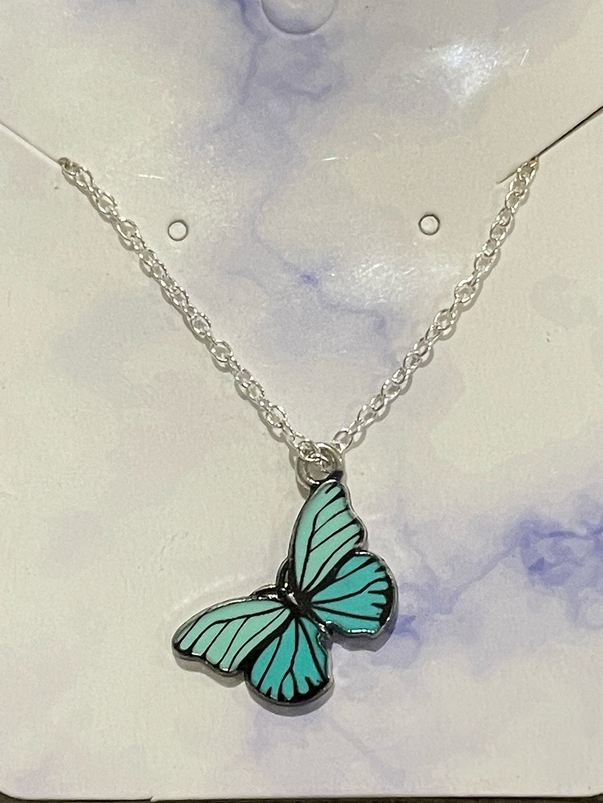 Whimsical Blue Butterfly Necklace