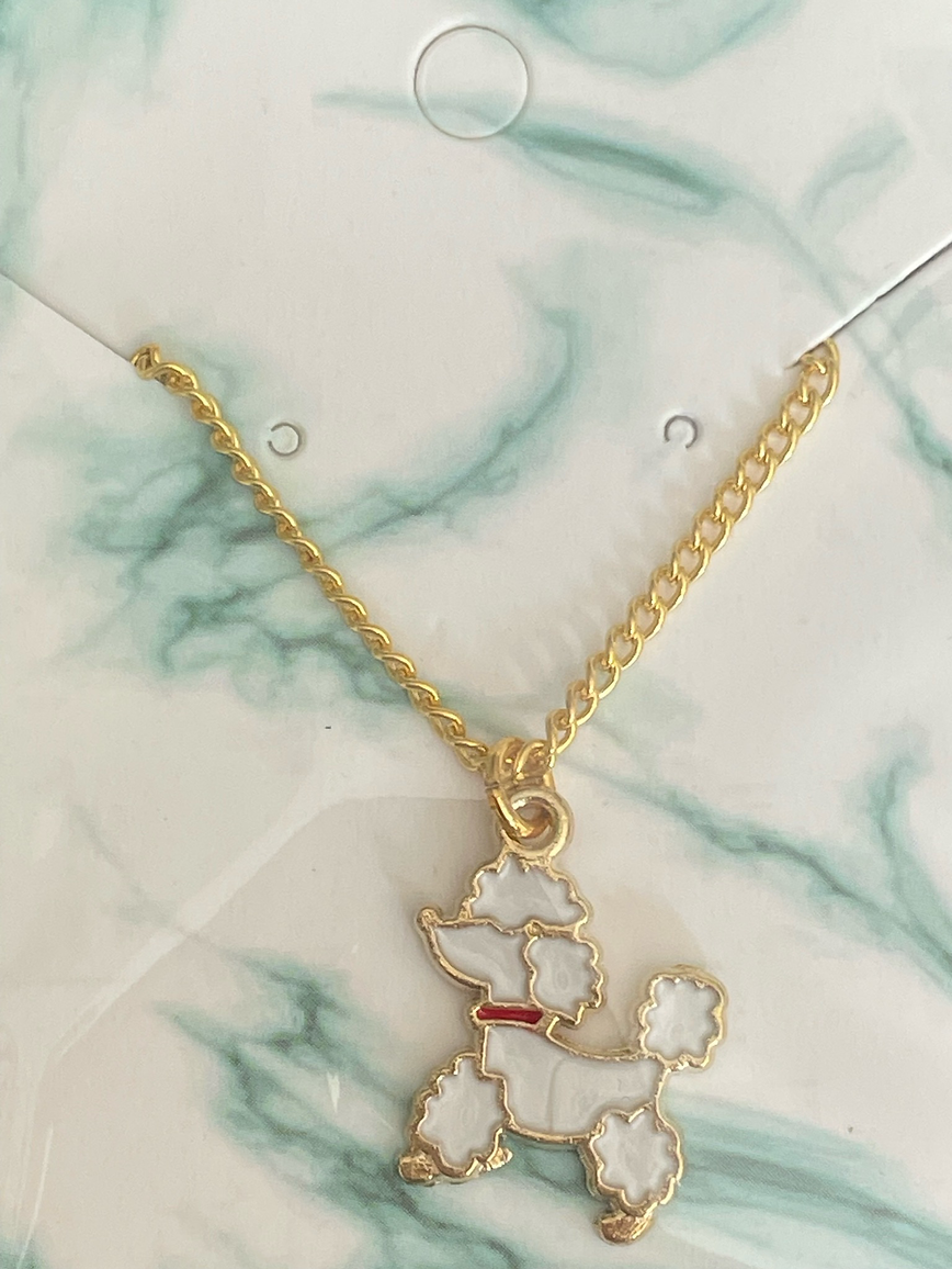 Gold Enamel Poodle Necklace