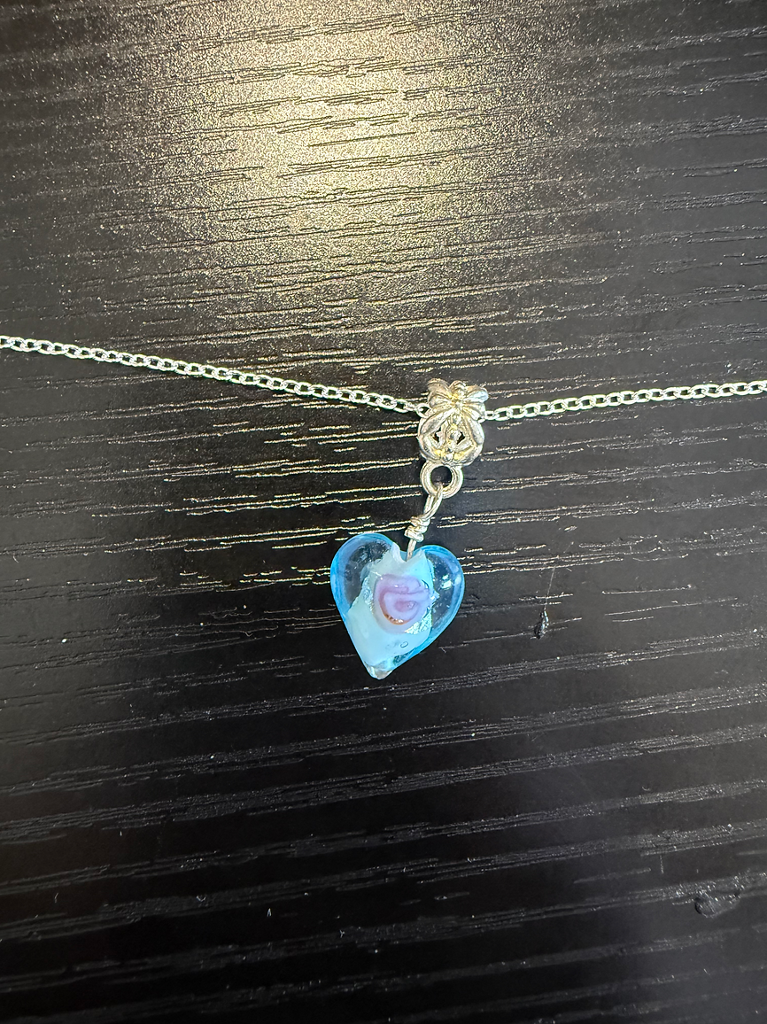 Glass Heart Pendant Necklace with Gift Box