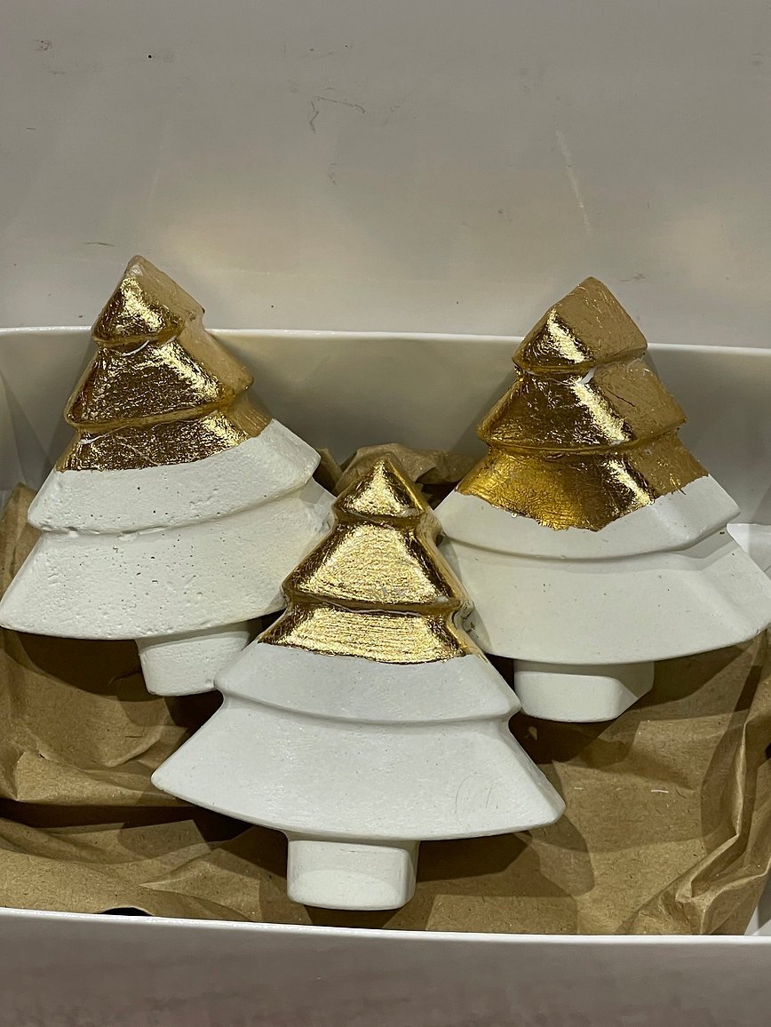 Gold & White Concrete Christmas Tree Decorations