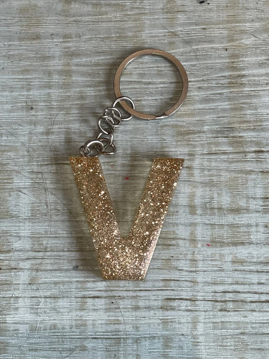 Glittering Gold 'V' Keyring