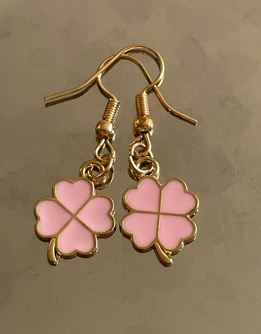 Lucky Charm Pink Clover Earrings