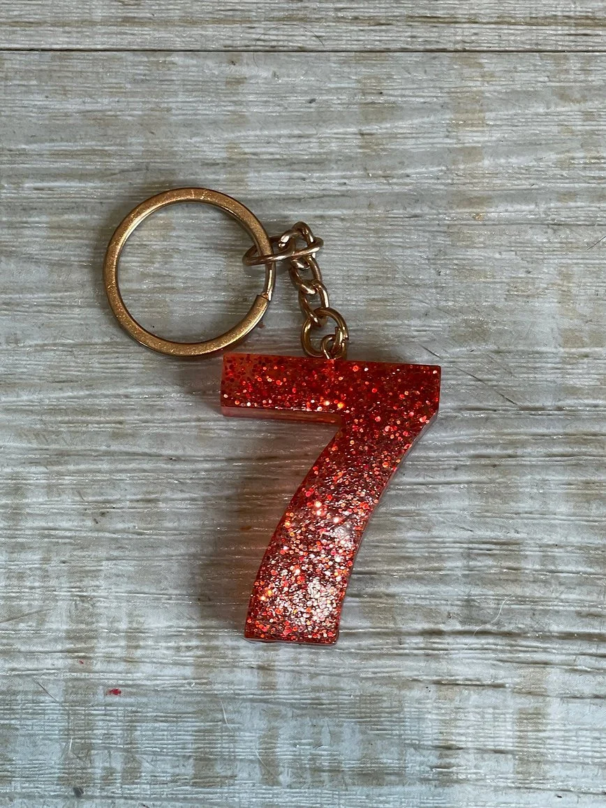 Dazzling Red Glitter '7' Keyring