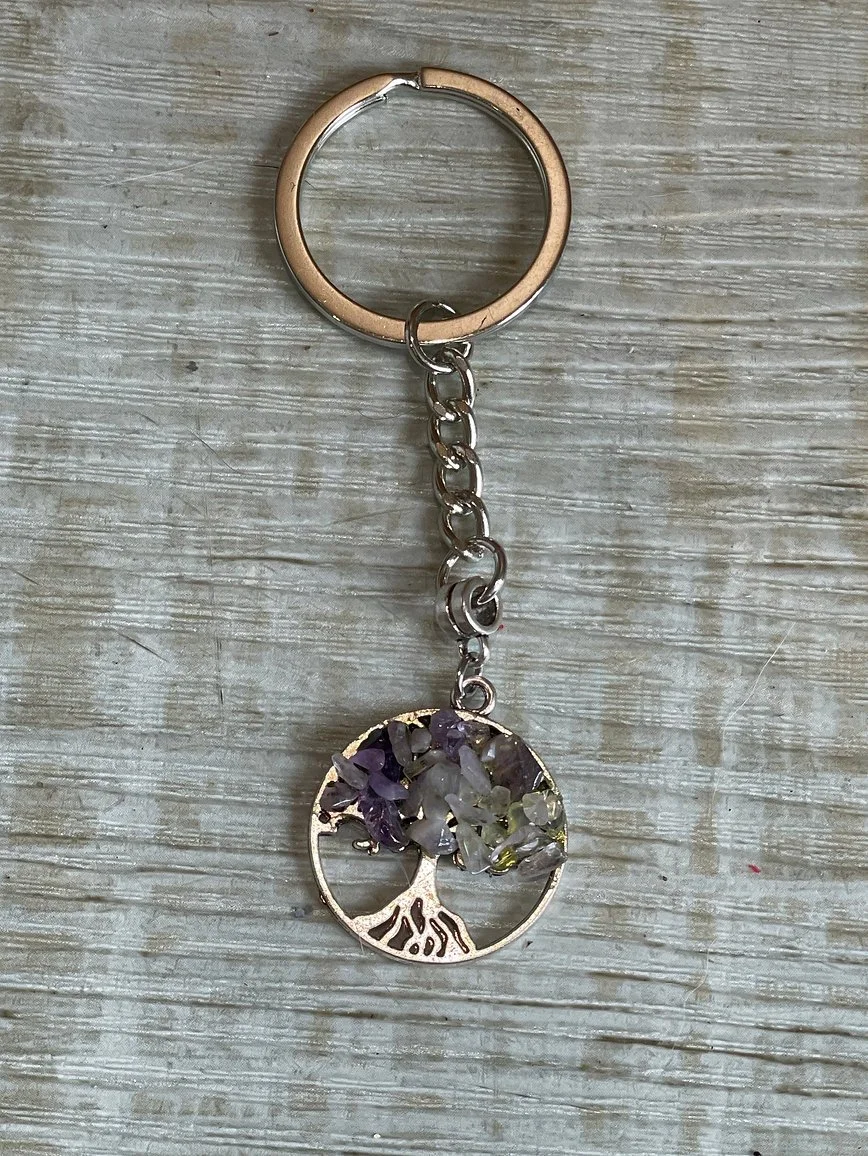 Tree of Life Keyring with Natural Stones