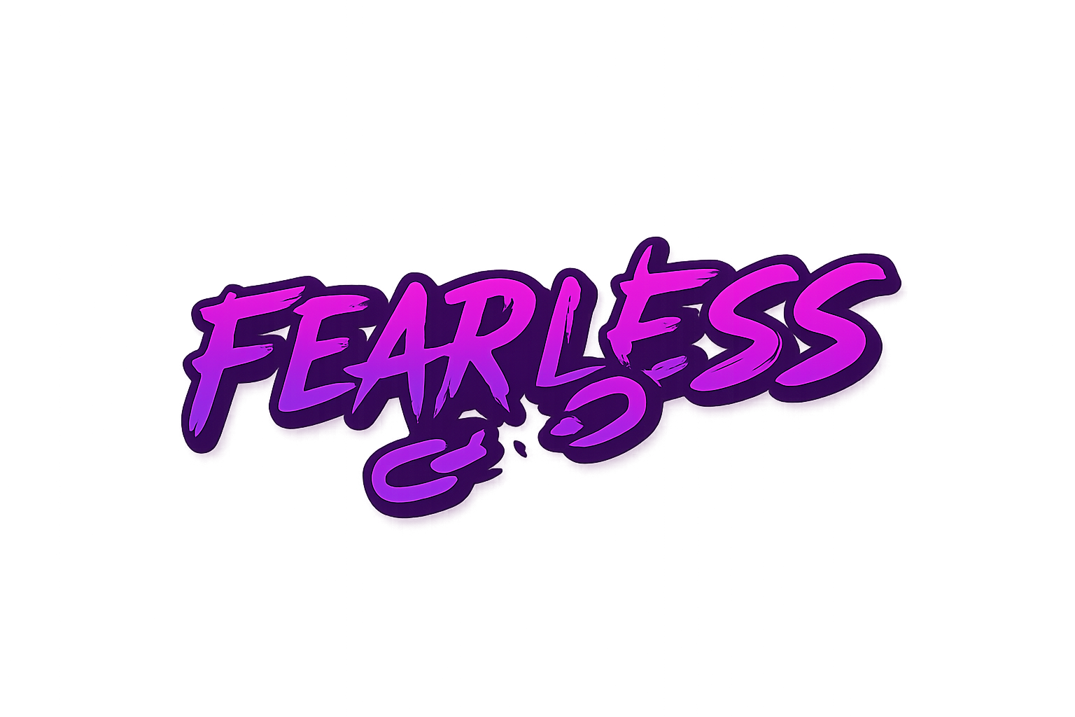 Neon sign with the words "Fearless Gossip" in purple, stylized lettering