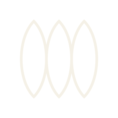 A black background with three interconnected white ovals in a vertical row.