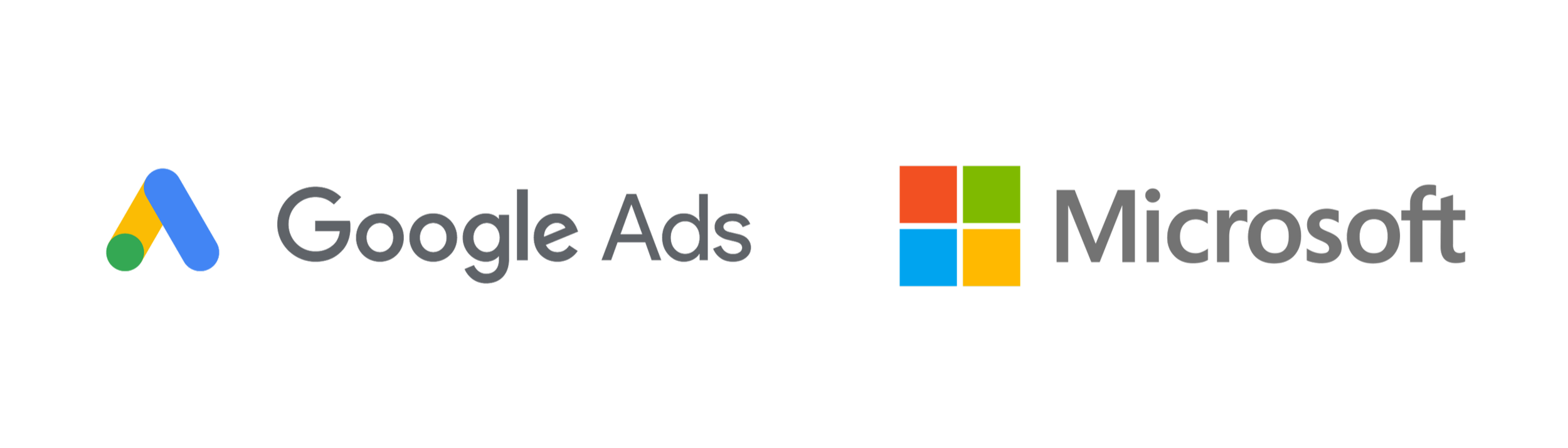Logos of Google Ads, Microsoft, and their respective companies on a black background.