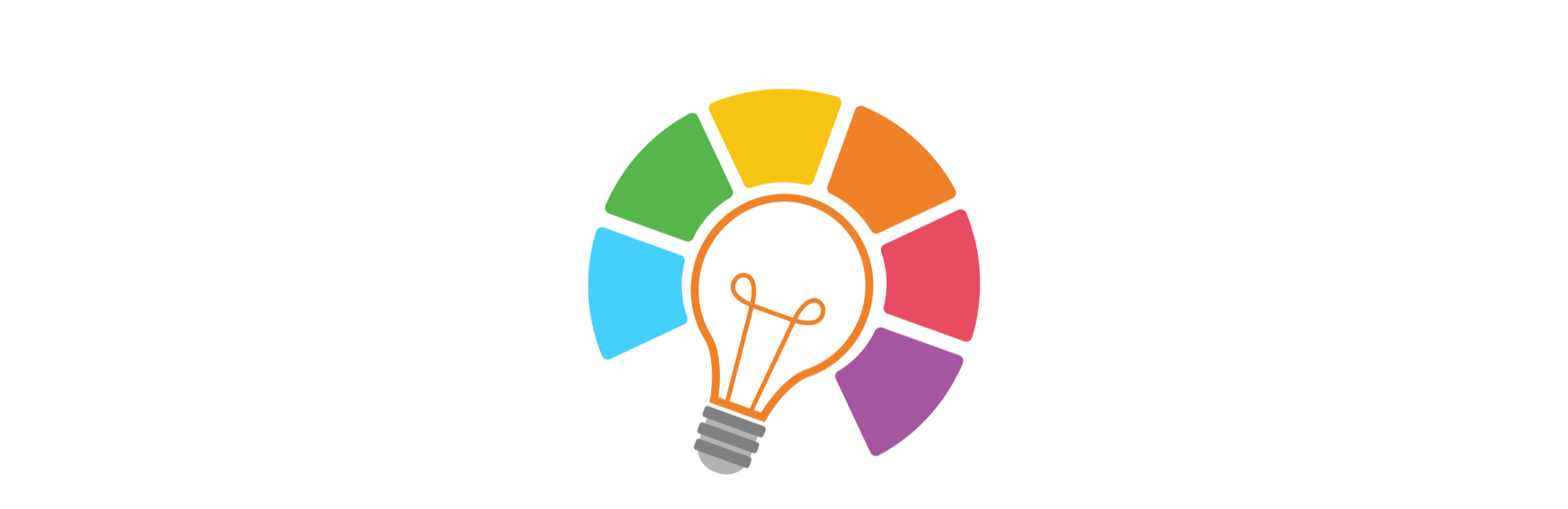 Colorful pie chart with surround of a light bulb illustration and text about creativity and ideas.
