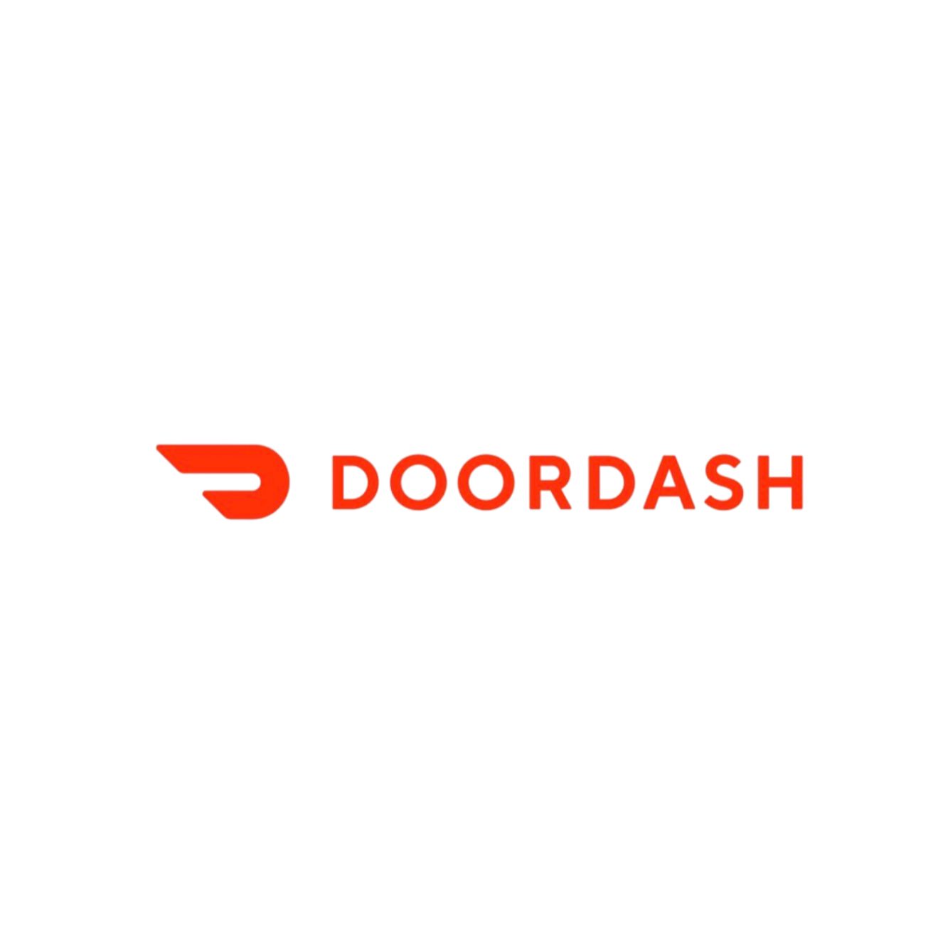 Logo of DoorDash with red D icon and red text on a black background.