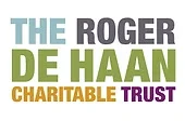 Logo with the text 'The Roger De Haan Charitable Trust' in green, purple, and black fonts.