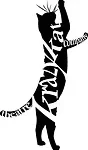 Silhouette of a cat with abstract tribal-style patterns.