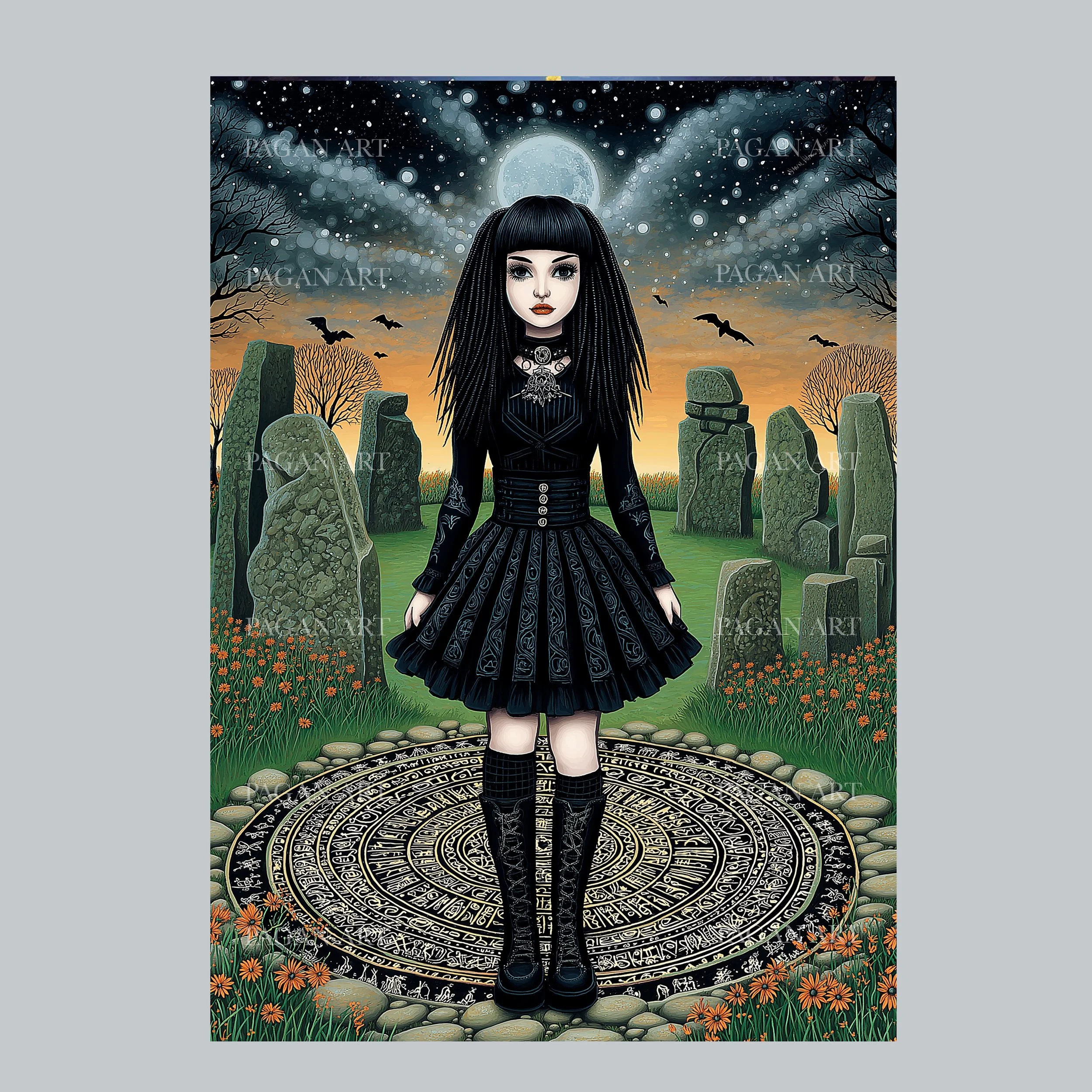 Gothic girl amongst standing stones