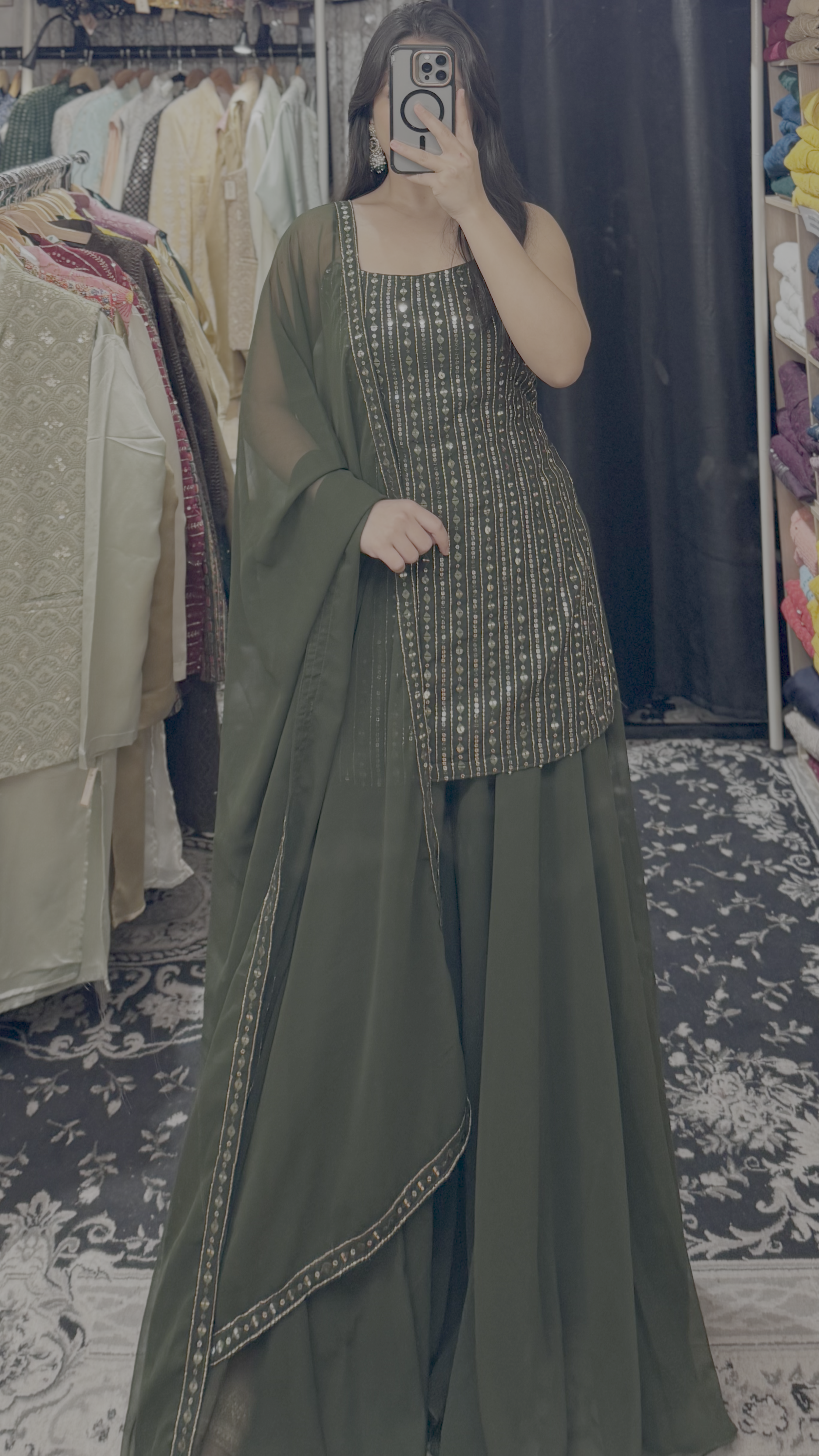 Bottle green sharara set full outfit back view - festive Indian wear Australia