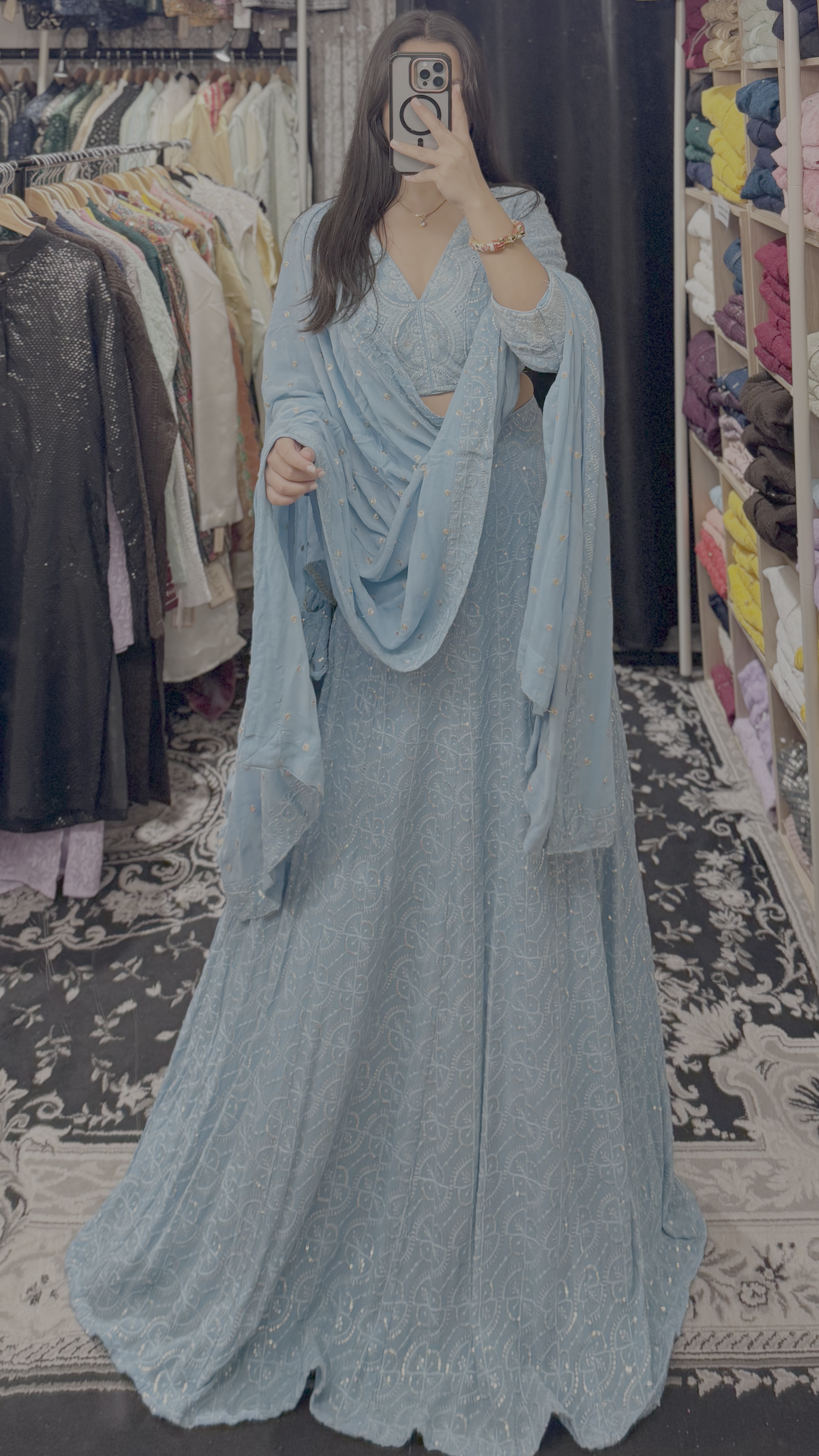Powder Blue Chikankari & Sequin Lehenga Choli