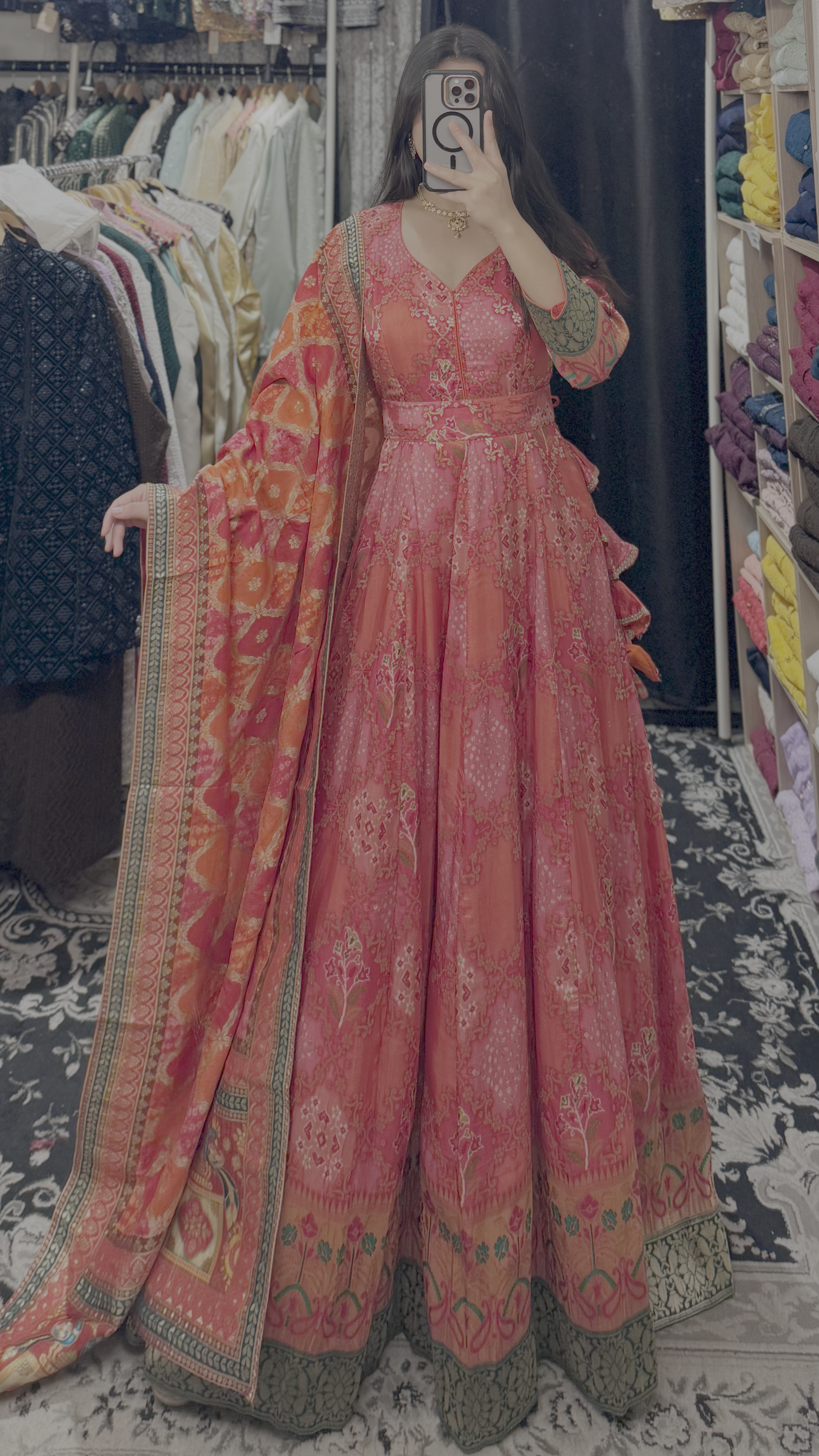 Blush Red Printed Anarkali Set