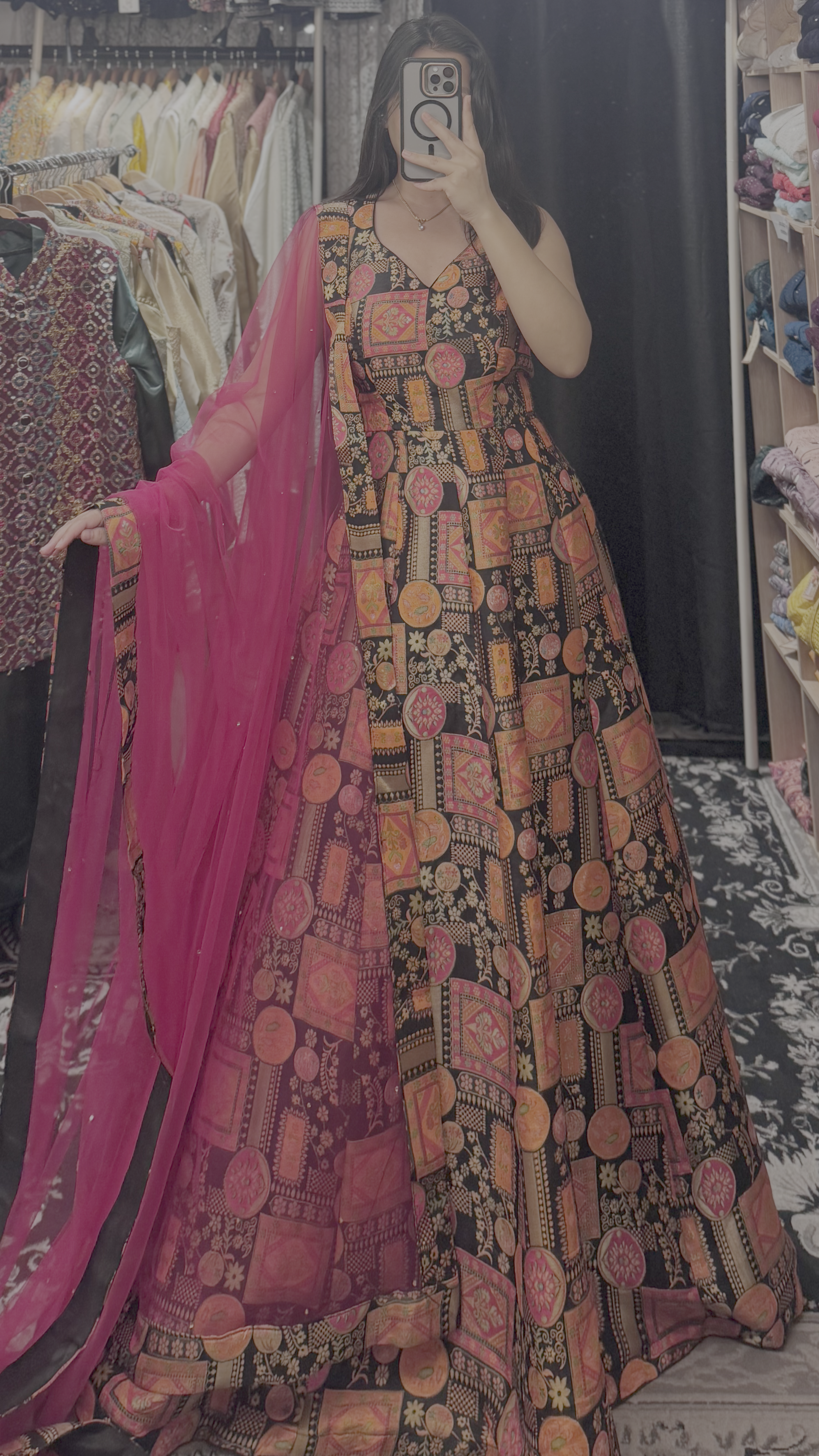 Black Multicolour Printed & Embroidered Designer Anarkali Suit