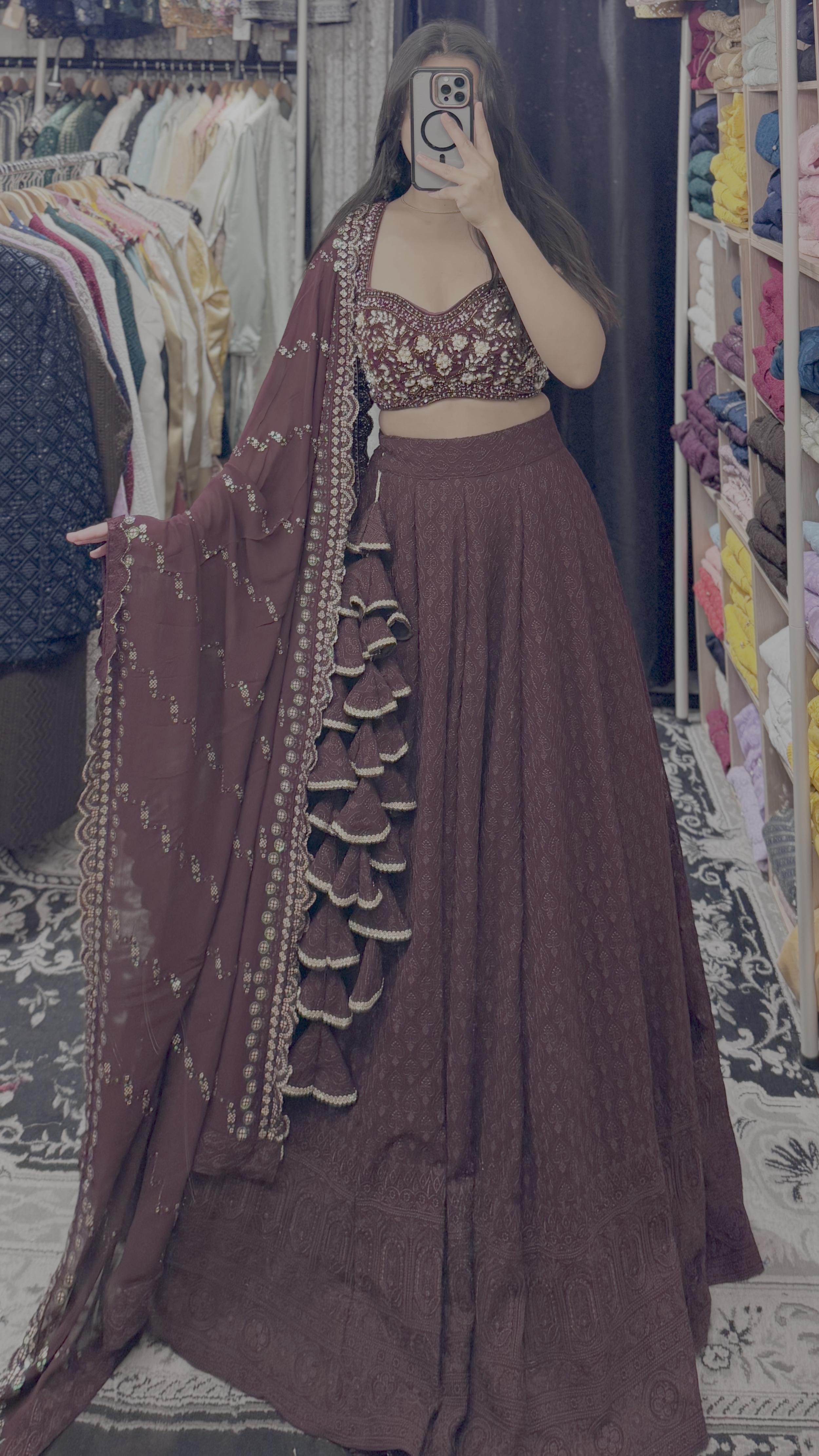 Deep Plum Chikankari Lehenga Set with Embroidered Dupatta