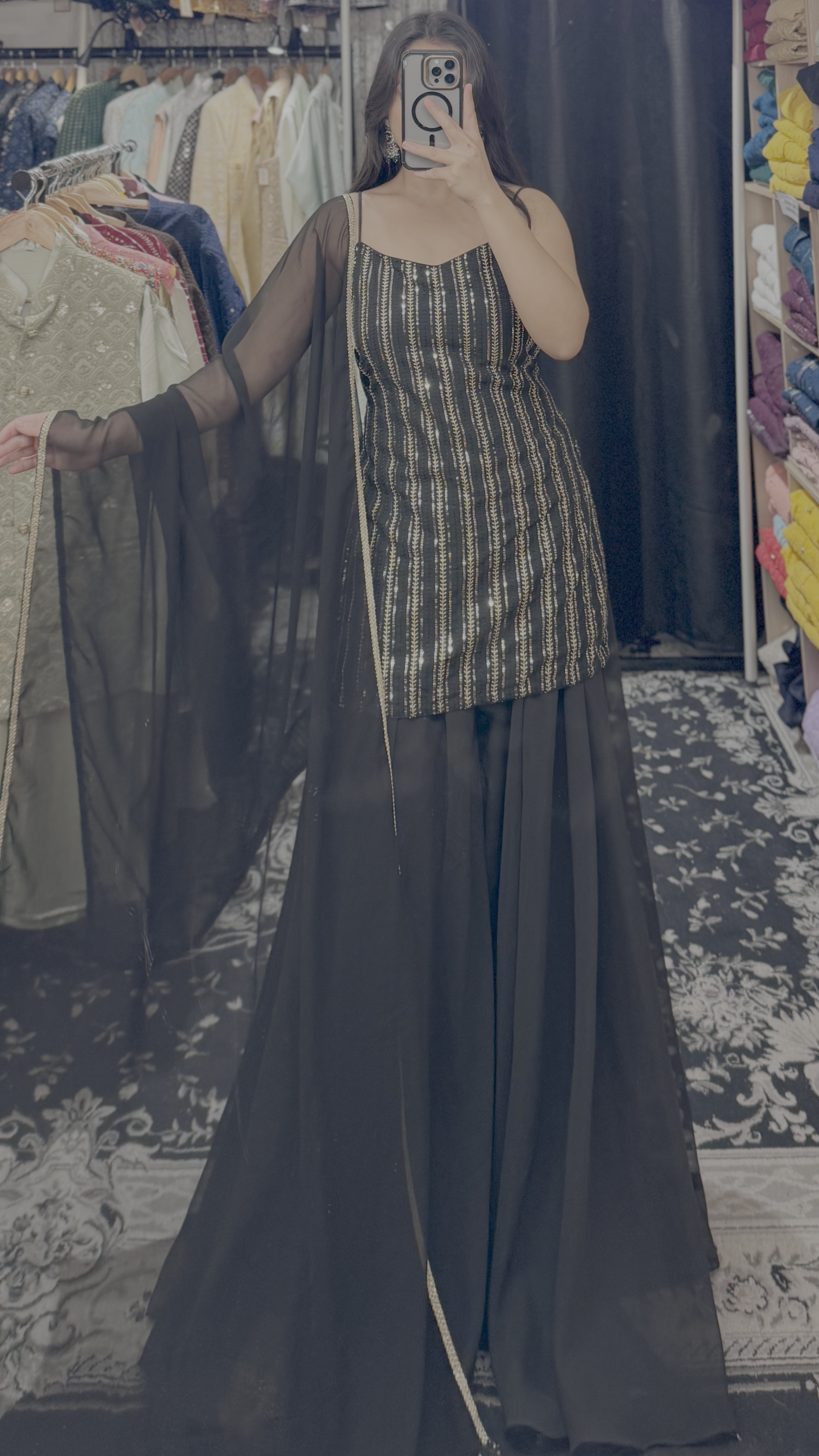 Black Sequence Sharara Set | Designer Indian Party Wear – Rashi's Collection