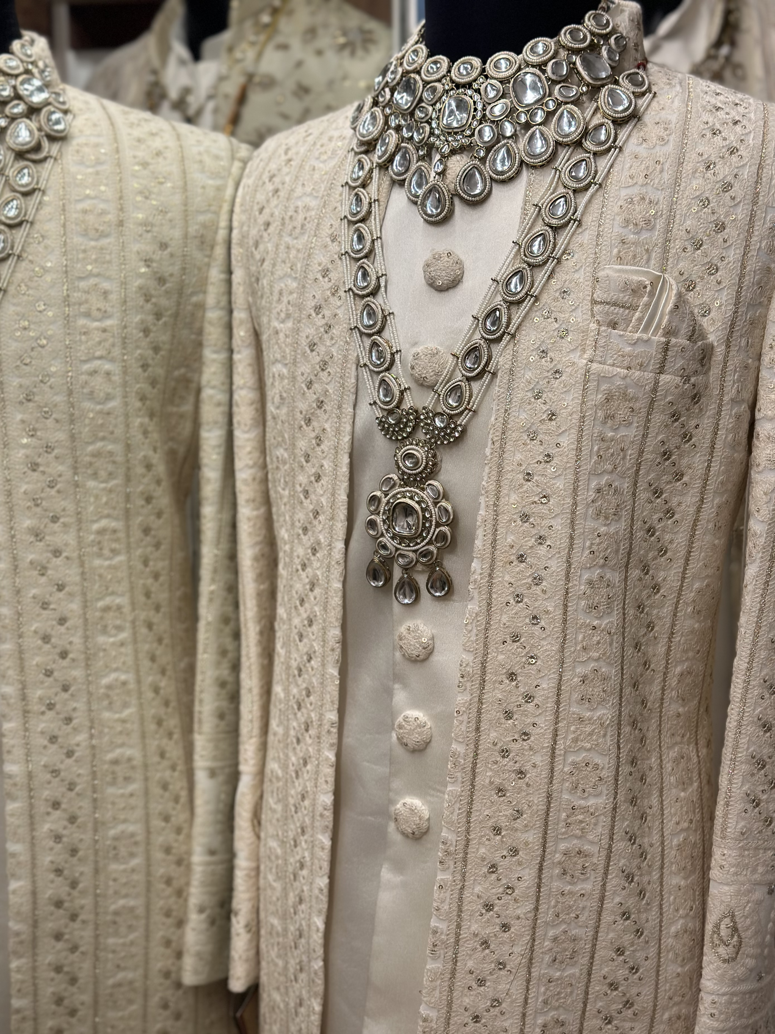 Ivory white royal sherwani for Indian groom – elegant wedding wear with intricate embroidery