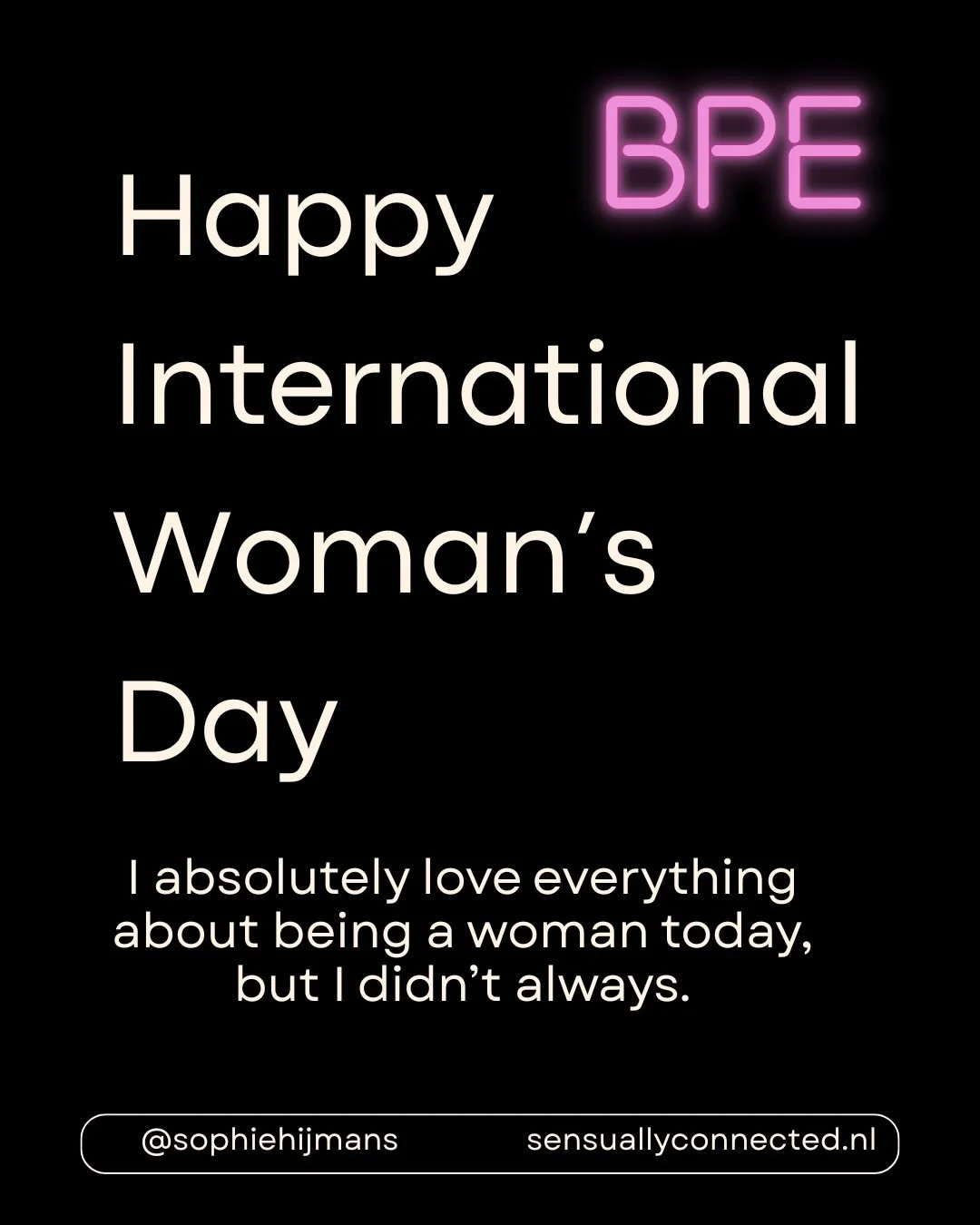 Happy International Women&rsquo;s Day everyone!
As a present from me to you, I&rsquo;m offering 30% off of all my classes for today and tomorrow!
Check it out on sensuallyconnected.nl/bpeevents