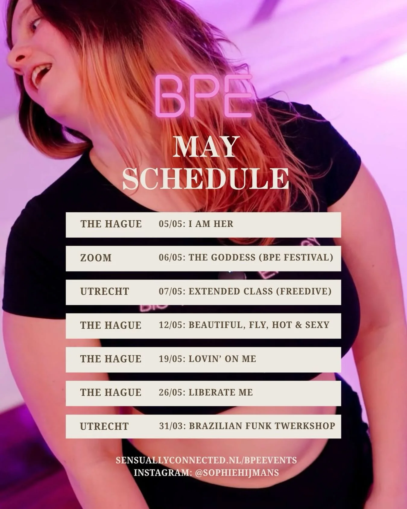 Who&rsquo;s excited for may?
So many incredible events, I&rsquo;m soo excited!
Sign up on sensuallyconnected.nl/bpeevents