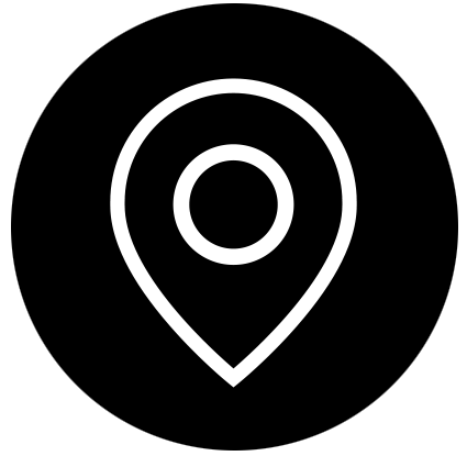 Ein weißes Standort- oder Orte-Symbol auf schwarzem Hintergrund als Symbol für Systemkonzeption und technische Machbarkeitsstudien