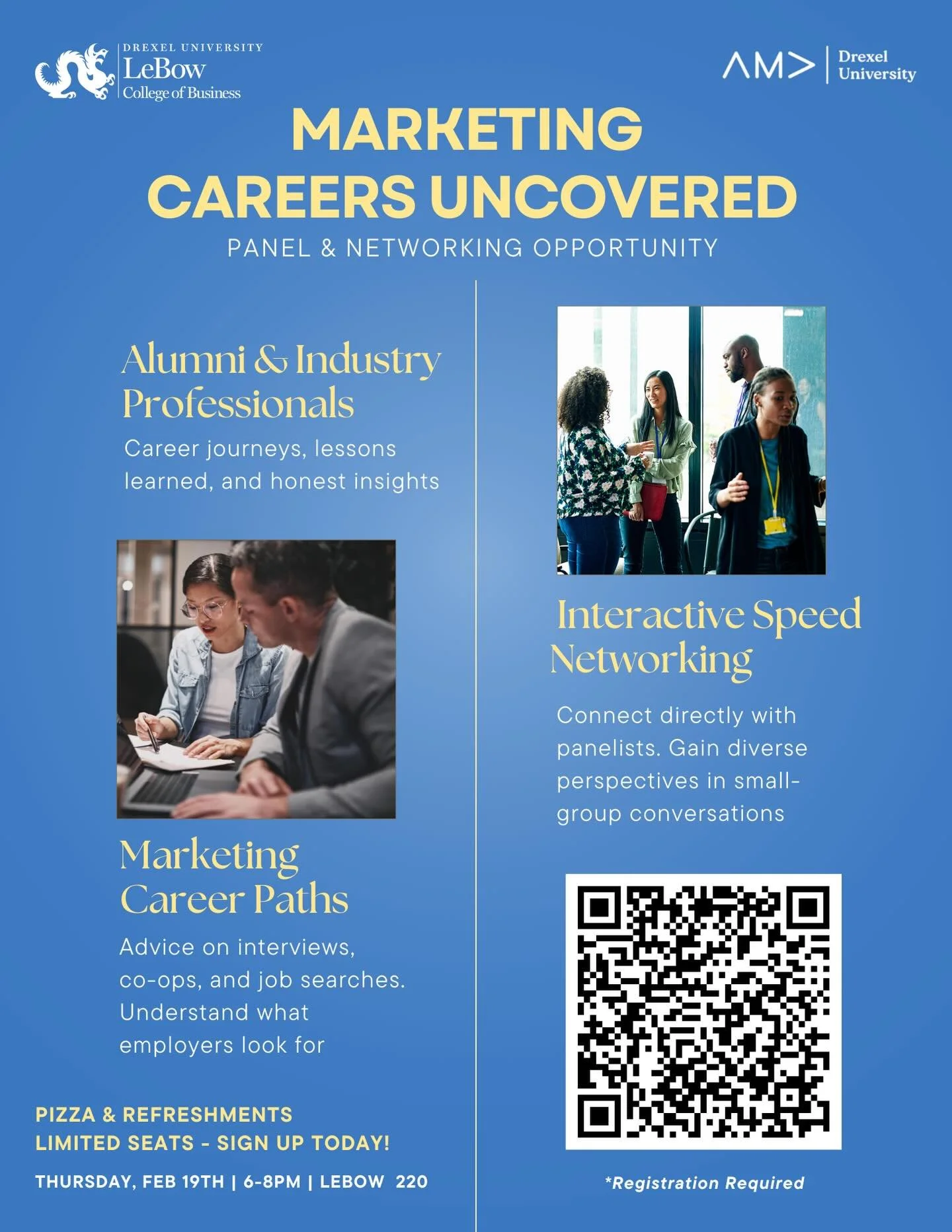 Join Lebow and AMAD for Marketing Careers Uncovered! This will be a fun, dynamic panel and interactive speed networking event featuring alumni and industry professionals sharing their real career journeys, lessons learned, and honest advice. 

In thi