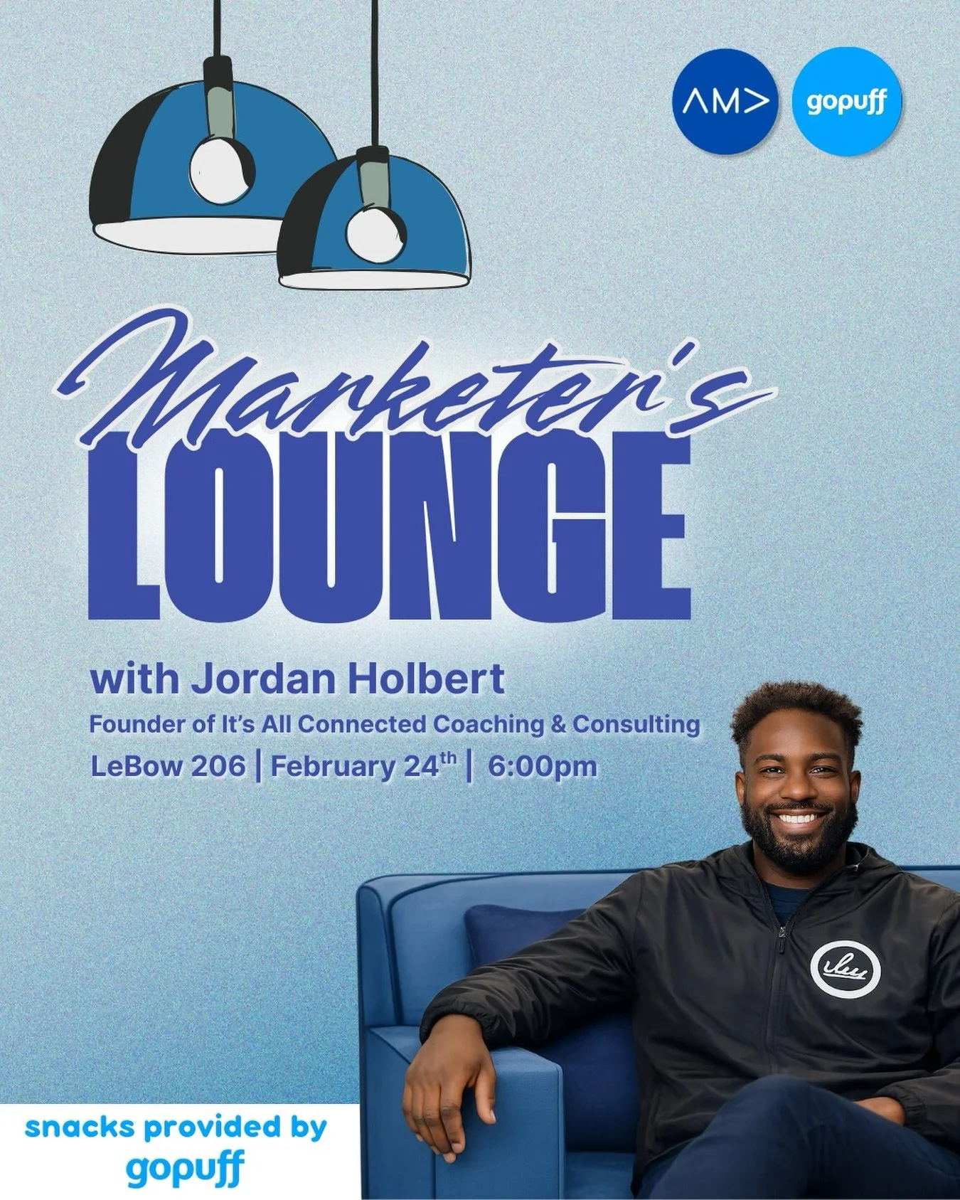 Join us for Marketer&rsquo;s Lounge with Jordan Holbert, Founder of It&rsquo;s All Connected Coaching &amp; Consulting, as he shares insights on building your brand, navigating the industry, and turning connections into opportunities.

📍 LeBow 206 |