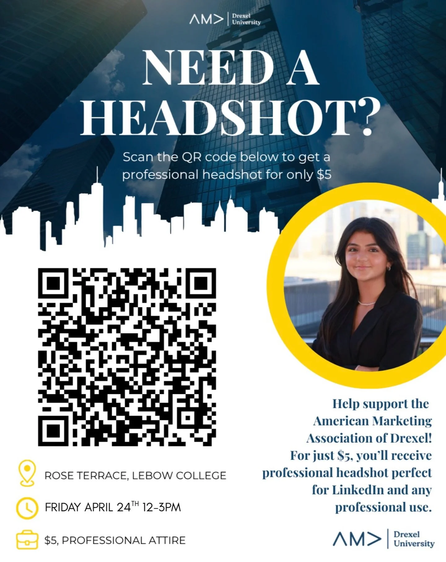 Upgrade your personal brand for just $5 📸

Get a professional headshot in time for co-ops, internships, and career opportunities because first impressions matter.

Sign up before spots fill up!

#AMADrexel #ProfessionalHeadshot #careeropportunities 