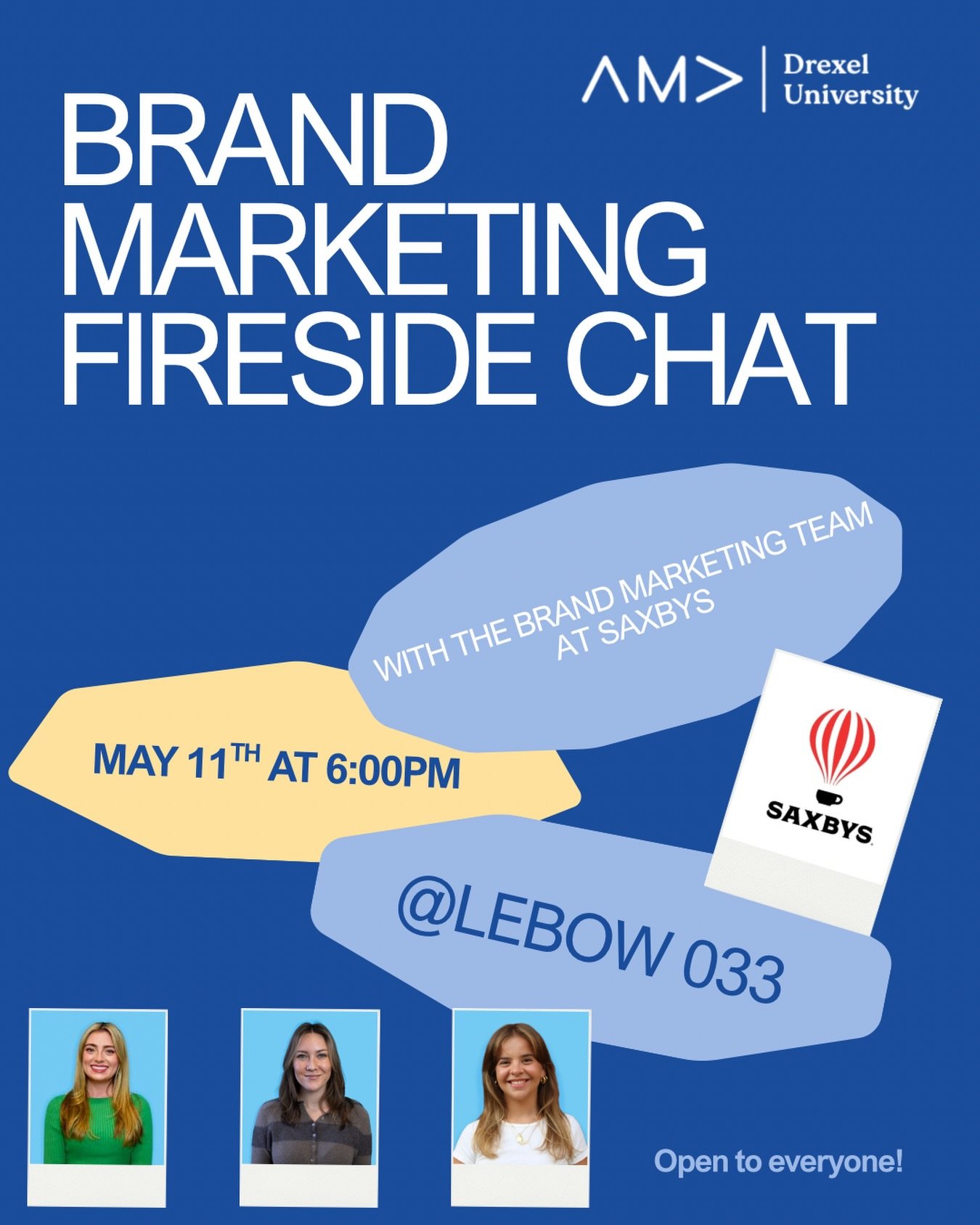 You know the coffee now learn the marketing behind it! ☕️

Join us Monday, May 11 at 6 PM for a brand marketing workshop with Saxbys&rsquo; Brand Marketing Manager, Rachel Moning to learn about the creative strategy behind your favorite campus cafe! 